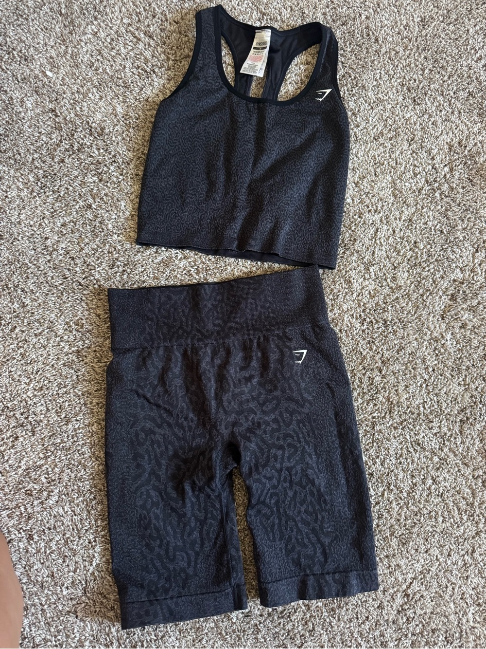 Gymshark Black Leopard-Print Biker Shorts & Racerback Crop Top